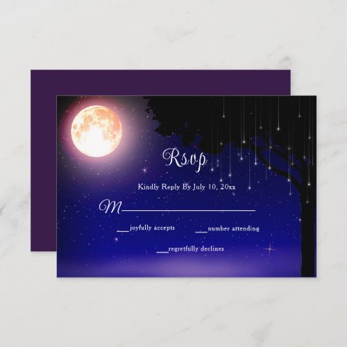 Celestial Moon Stars String Lights Wedding RSVP Card