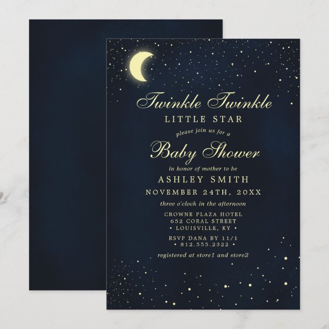 Celestial Moon Stars Twinkle Twinkle Baby Shower Invitation (Front/Back)
