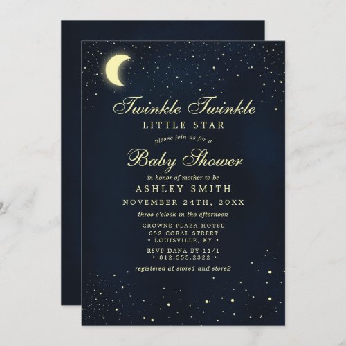 Celestial Moon Stars Twinkle Twinkle Baby Shower Invitation