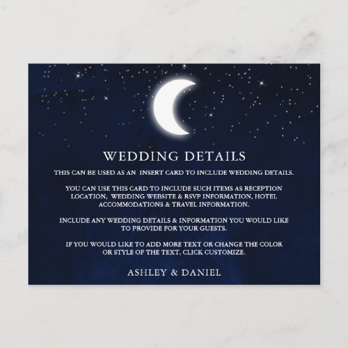 Celestial Moon Stars Wedding Details Insert Card