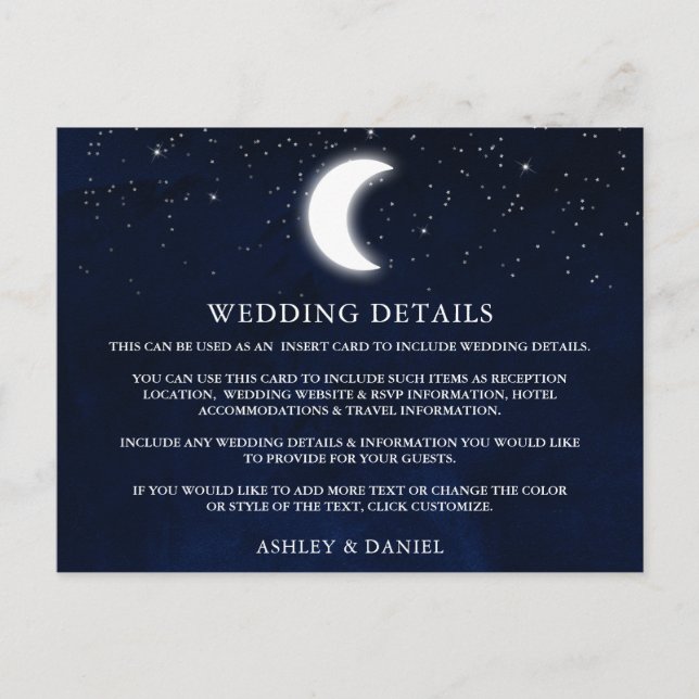 Celestial Moon Stars Wedding Details Insert Card (Front)