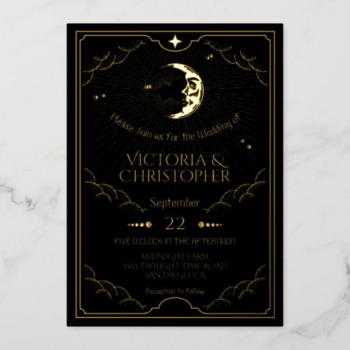 Celestial Moon  Stars Wedding Foil Invitation