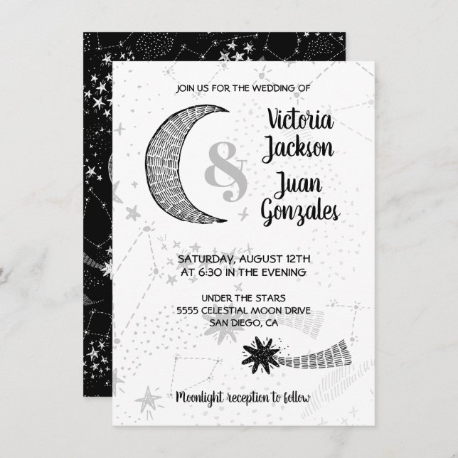 Celestial & Moon Stars Wedding Invitations (Front/Back)
