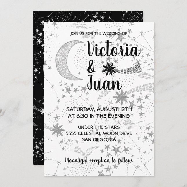 Celestial & Moon Stars Wedding Invitations (Front/Back)