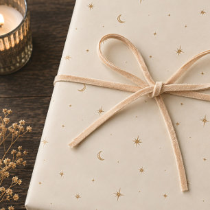Celestial Moon Stars White Gold Winter Solstice Wr Wrapping Paper Sheets