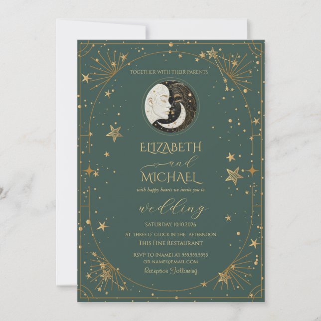 Celestial Moon Sun Frame Wedding Invitation (Front)