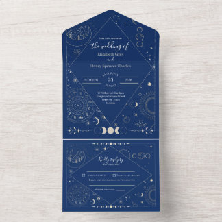 Celestial moon sun stars constellations wedding all in one invitation