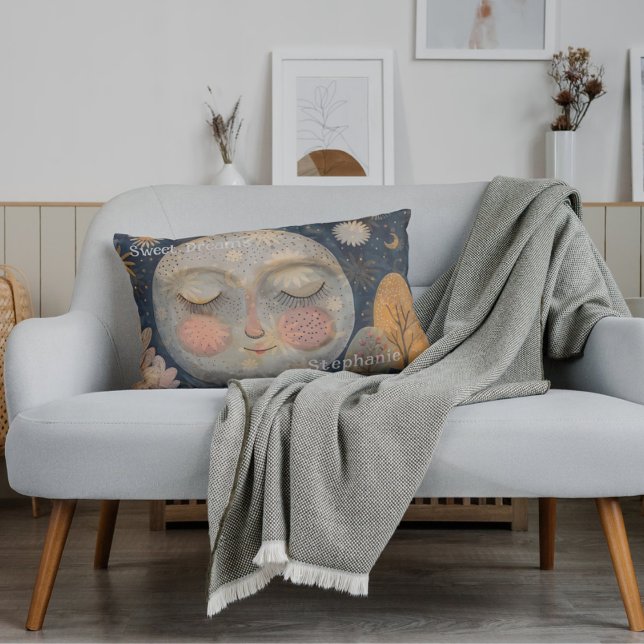 Celestial Moon Sweet Dreams Custom Name Cute Pillow Case (Celestial Moon Kidds Name Sweet Dreams Bed Pillow)