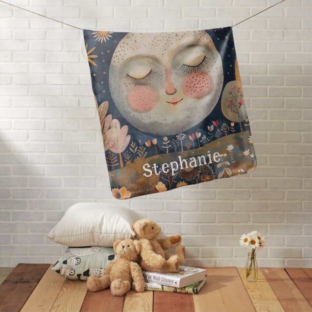 Celestial Moon Sweet Dreams Your Name Cute Baby Blanket (In Situ)