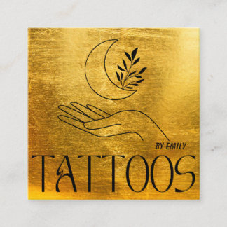 Celestial Moon Tattoo Salon Gold Metallic Square Business Card