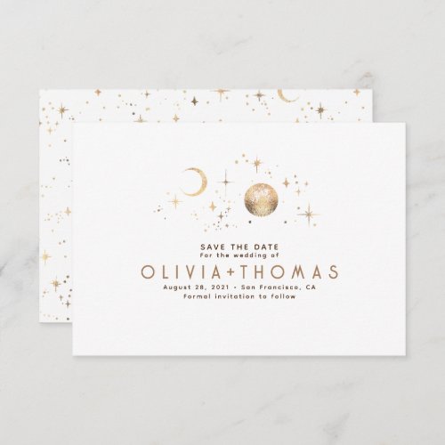 Celestial Moon White and Gold Save the Date