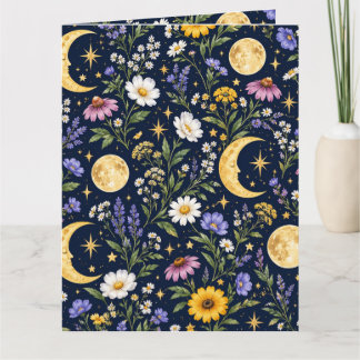 Celestial Moon & Wildflower Botanical Seamless Card