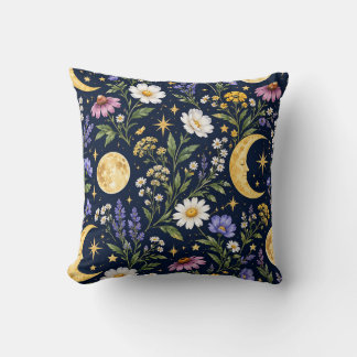 Celestial Moon & Wildflower Botanical Seamless Throw Pillow