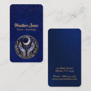 Celestial moon with hands business card