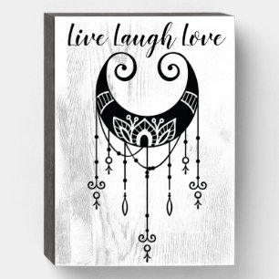 Celestial Moon with Live Laugh Love Wooden Box Sign