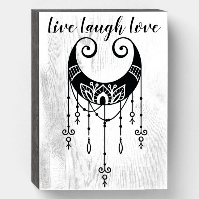 Celestial Moon with Live Laugh Love Wooden Box Sign (Front Vertical)