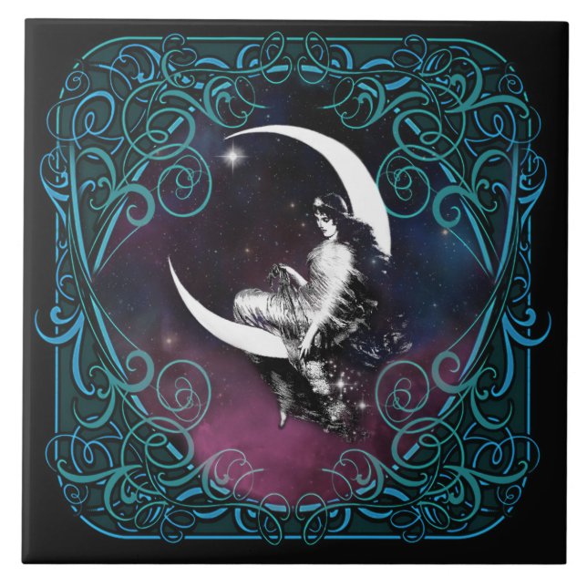 Celestial Moon Woman Ceramic Tile (Front)