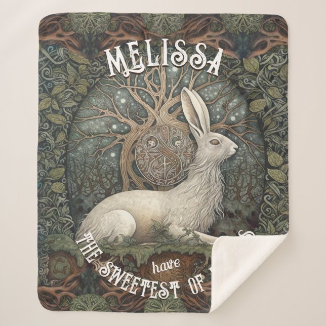 Celestial Moonlight and Celtic Hare Nature Lovers Sherpa Blanket (Front)