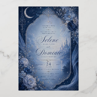 Celestial Moonlight Romance Foil Invitation
