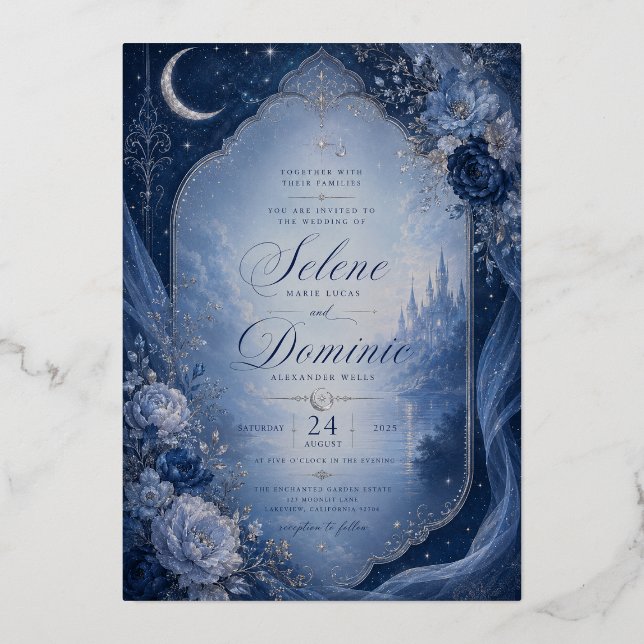 Celestial Moonlight Romance Foil Invitation (Front)
