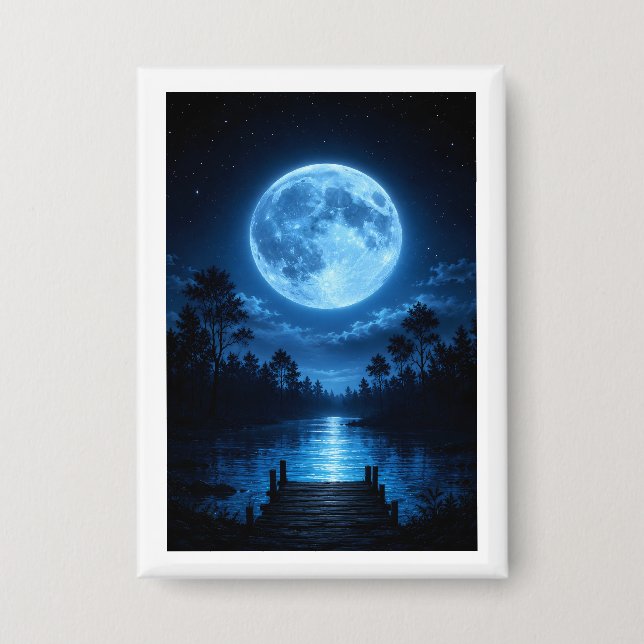 Celestial Moonlit Forest Reflection Aesthetic Button (Front)