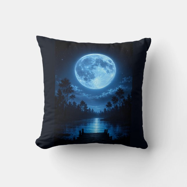 Celestial Moonlit Forest Reflection Aesthetic Throw Pillow (Front)
