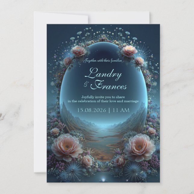 Celestial Moonlit Valley Ethereal Portal Wedding Invitation (Front)