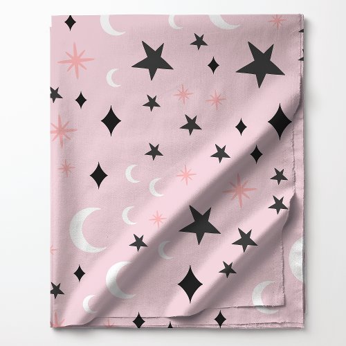 Celestial Moons and Stars on Pink Pattern Fabric