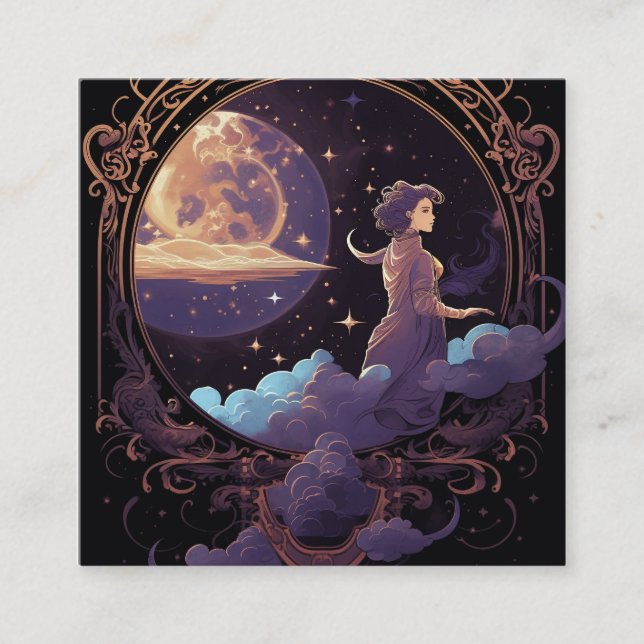 Celestial Moons Magic Cosmic Background Square Business Card (Front)