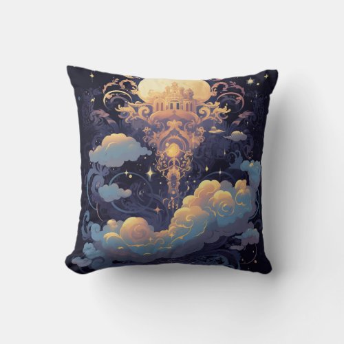 Celestial Moons Magic CosmicStars purple Clouds Throw Pillow