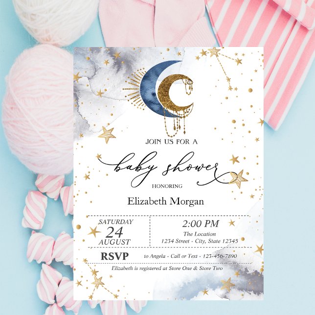 Celestial Moons,Stars Baby Shower  Invitation (Creator Uploaded)