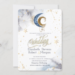 Celestial Moons,Stars Chic Wedding Invitation