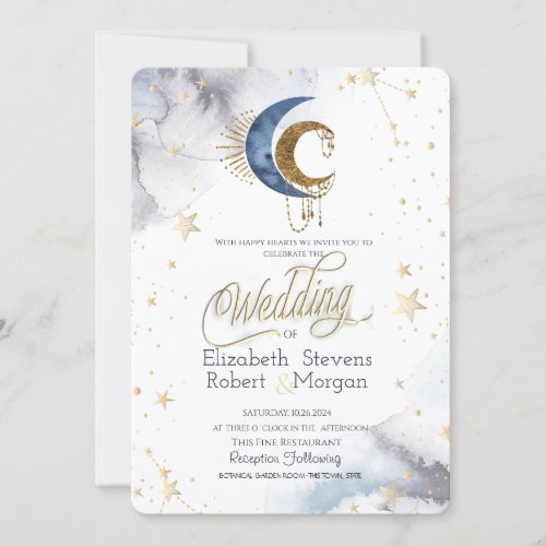 Celestial MoonsStars Chic Wedding   Invitation