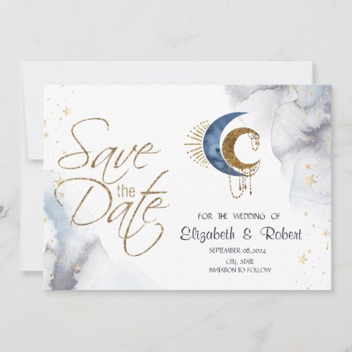 Celestial Moons Stars Flat Save The Date Card
