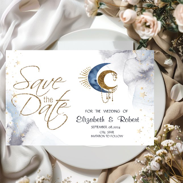 Celestial Moons, Stars Flat Save The Date Card (Creator Uploaded)