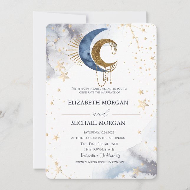 Celestial Moons,Stars Wedding  Invitation (Front)
