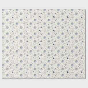 Celestial Moons & Stars Wrapping Paper Navy/Cream