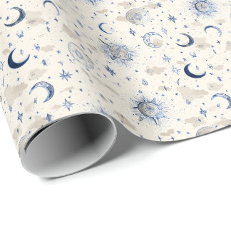 Celestial Moons & Stars Wrapping Paper Navy/Cream