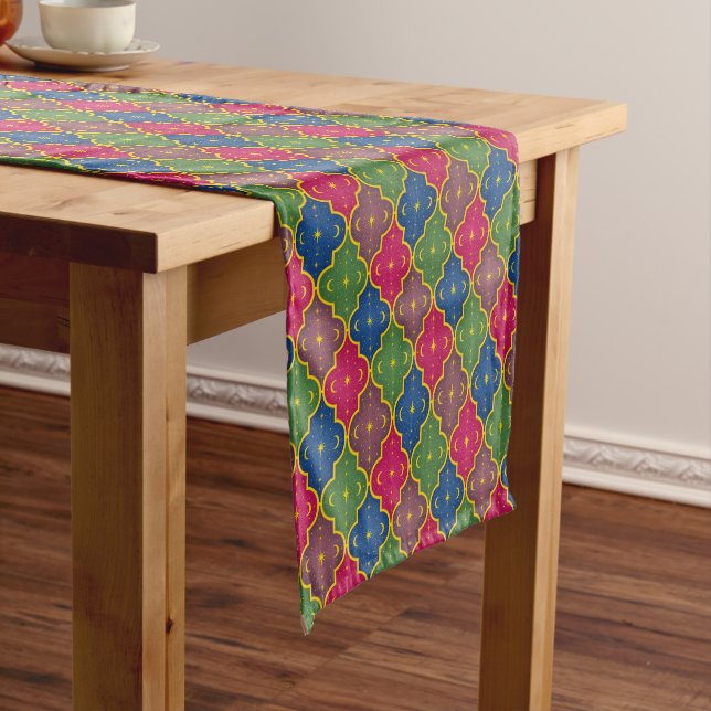 Celestial Moroccan Tile Bohemian Short Table Runner (In Situ)