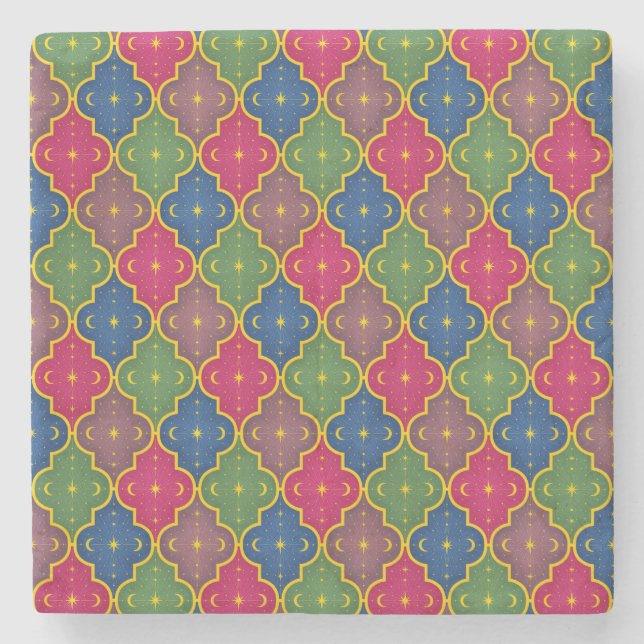 Celestial Moroccan Tile Bohemian Stone Coaster (Front)