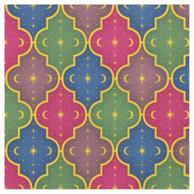 Celestial Moroccan Tile (small scale) Fabric (Close Up)