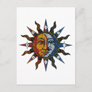 Celestial Mosaic Sun and Moon Postcard