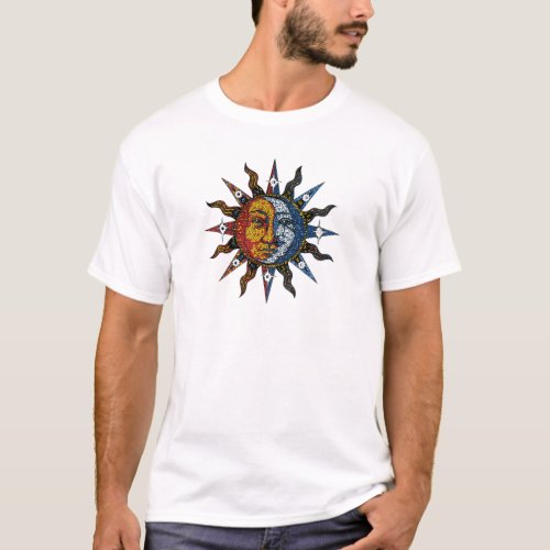 Celestial Mosaic Sun and Moon T_Shirt