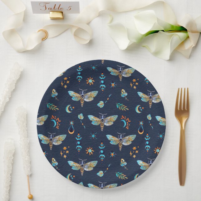 Celestial Moth Butterfly Pattern Paper Plates (Wedding)