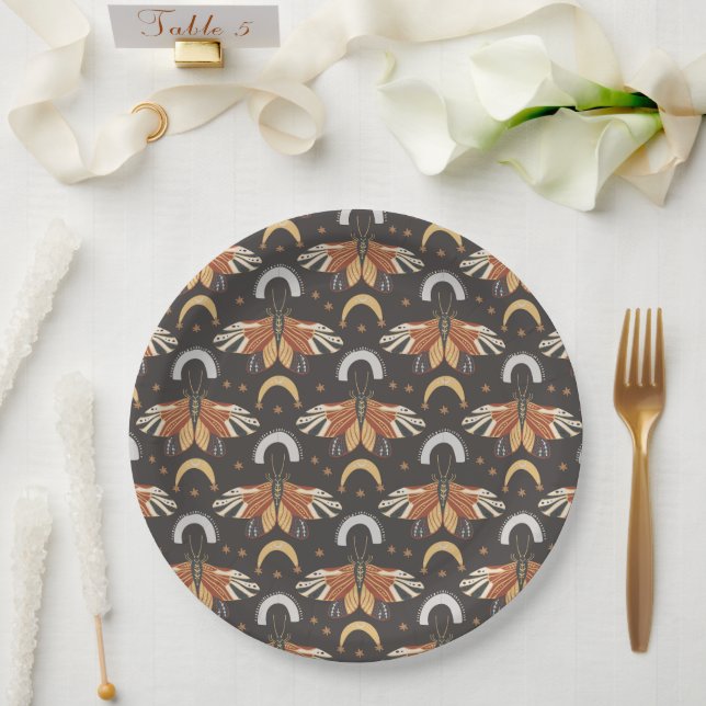 Celestial Moth Butterfly Pattern Paper Plates (Wedding)