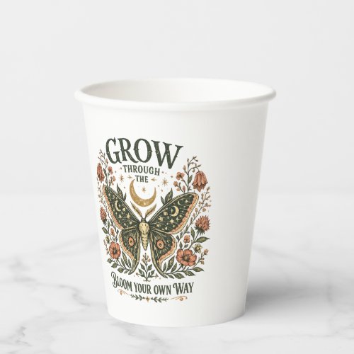 Celestial Moth Floral Sticker Paper Cups