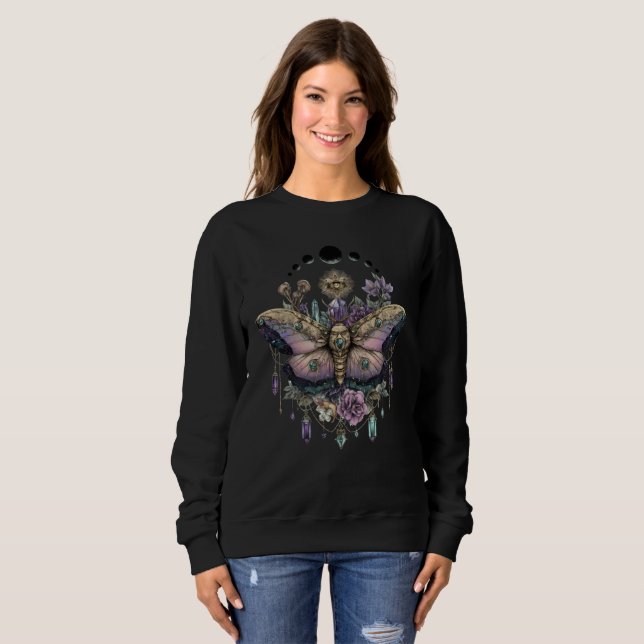 Celestial Moth Moon Phases Gothic Witch Sweatshirt (Front Full)