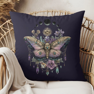Celestial Moth Moon Phases Throw Pillow