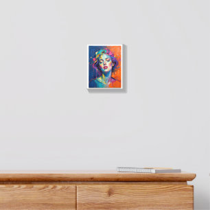 Celestial Muse – Modern Blue and Orange Pop Art Canvas Photo Tile
