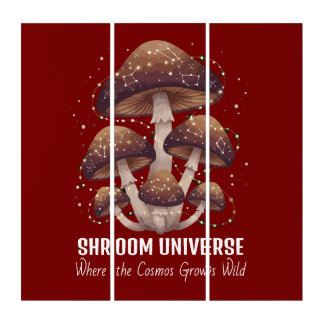 Celestial Mushroom Constellation Universe Triptych